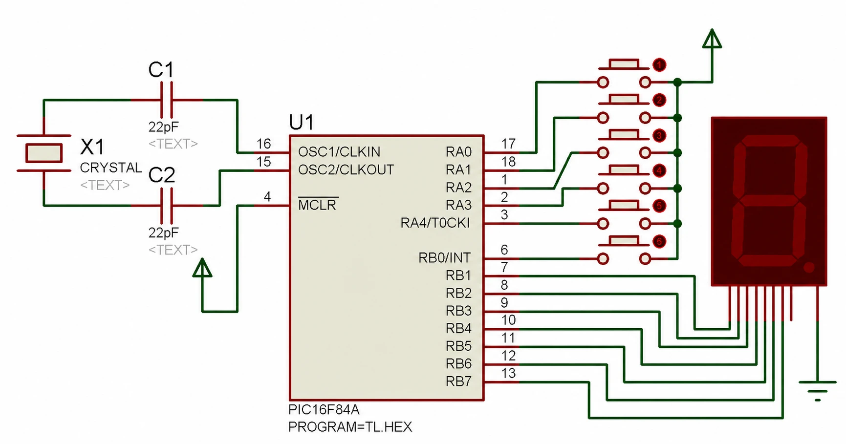 Lift simulator circuit for common ground 7-segment display